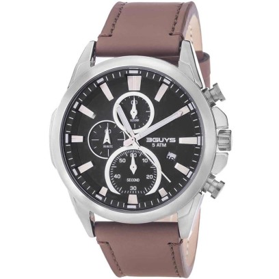 3GUYS Chronograph Brown Leather Strap 3G43006