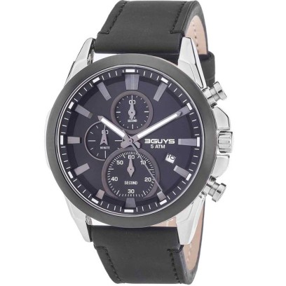 3GUYS Chronograph Black Leather Strap