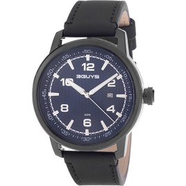 3GUYS Mens Black Leather Strap 3G14758