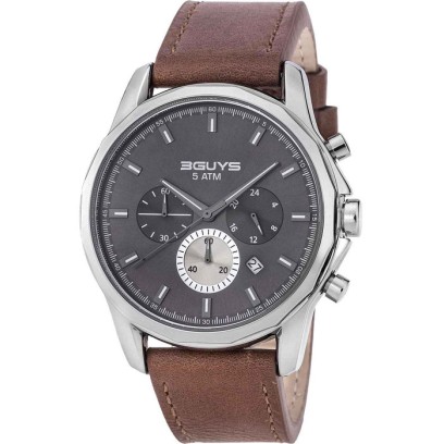 3GUYS Chronograph Brown Leather Strap