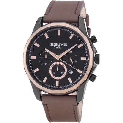 3GUYS Chronograph Brown Leather Strap