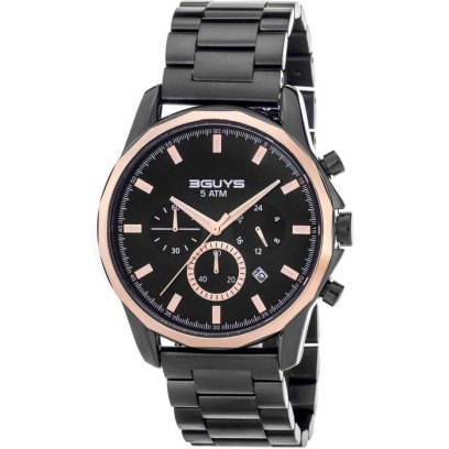 3GUYS Chronograph Black Stainless Steel Bracelet 3G23023