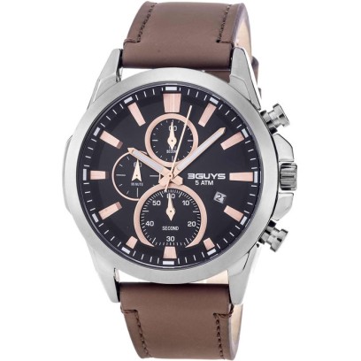 3GUYS Chronograph Brown Leather Strap 3G43036