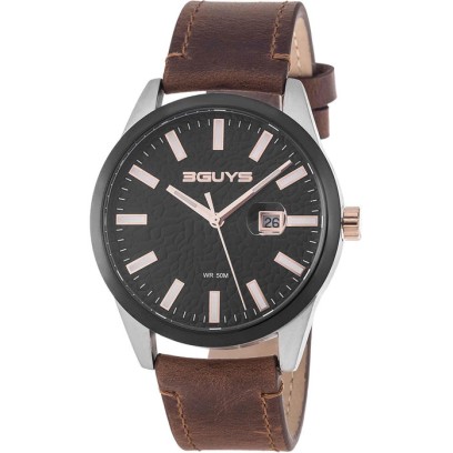 3GUYS Mens Brown Leather Strap 3G55002