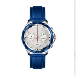 DAS4 smartwatch SQ22, ασημί κάσα, μπλε στεφάνη ταχυμέτρου και μπλε δερμάτινο λουράκι