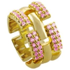 Δαχτυλίδι Loisir Emily μεταλλικό επίχρυσο με ροζ ζιργκόν 04L15-00560