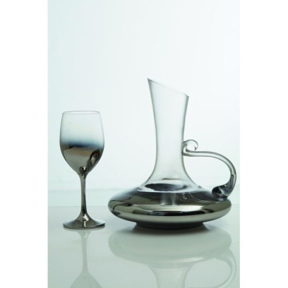 Maschio Femmina Σετ Καράφα Γάμου με Ποτήρι Κρασιού από Κρύσταλλο σε Ασημί Χρώμα 2τμχ M-0050