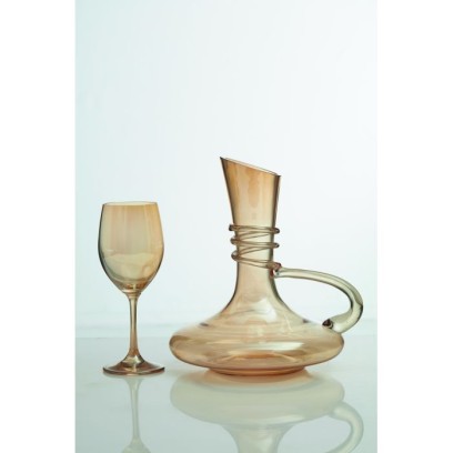 Maschio Femmina Σετ Καράφα Γάμου με Ποτήρι Κρασιού από Κρύσταλλο σε μπεζ Χρώμα 2τμχ M-0060