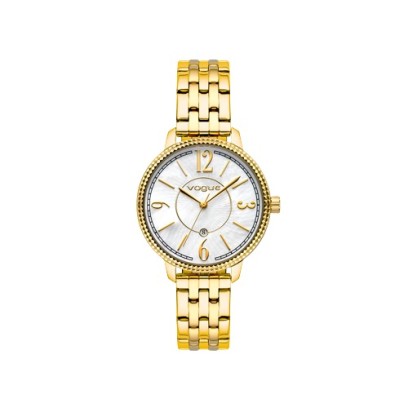 Vogue Caroline γυναικείο ρολόι, με χρυσό μπρασελέ επιμετάλλωσης 18Κ και ιριδίζον, λευκό φιλντισένιο καντράν 2020613241