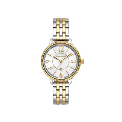 Caroline γυναικείο ρολόι, με δίχρωμο μπρασελέ επιμετάλλωσης 18Κ και ιριδίζον, λευκό φιλντισένιο καντράν, Vogue