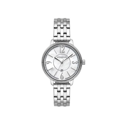 Caroline γυναικείο ρολόι, με ασημί ατσάλινο μπρασελέ και ιριδίζον, λευκό φιλντισένιο καντράν, Vogue