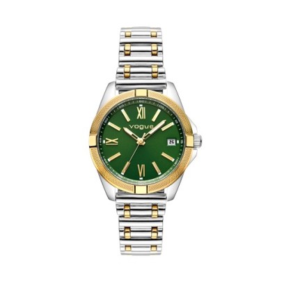 Vogue Liz γυναικείο ρολόι, με δίχρωμο  μπρασελέ επιμετάλλωσης 18Κ και σκούρο πράσινο καντράν, 2020613462