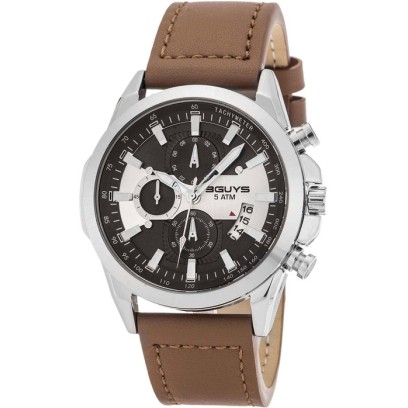 3GUYS Chronograph Brown Leather Strap 3G45005