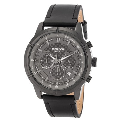 3GUYS Chronograph Black Leather Strap 3G83005