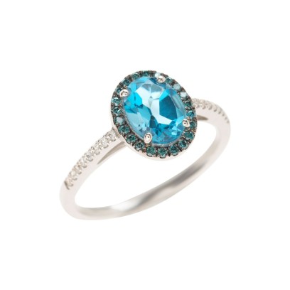 ΔΑΧΤΥΛΙΔΙ ΣΕ ΛΕΥΚΟ ΧΡΥΣΟ K18 ΜΕ ΔΙΑΜΑΝΤΙΑ ΚΑΙ BLUE TOPAZ