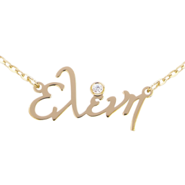 Sterling Silver Name Necklace Classic With Zirconia Stone - Font 3 (Medium)