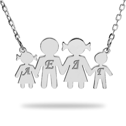 Family Necklace With Initials Engraved - Medium Size