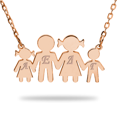 Family Necklace With Initials Engraved - Small Size