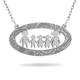 Family Necklace In Oval Frame With Paisley Pattern