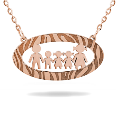 Family Necklace In Oval Frame With Animal Skin Pattern