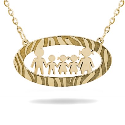 Family Necklace In Oval Frame With Animal Skin Pattern