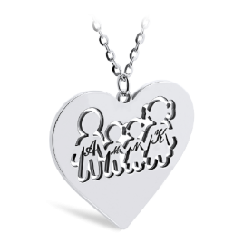 Heart Shaped Family Necklace With Initials Engraved (Font 5)