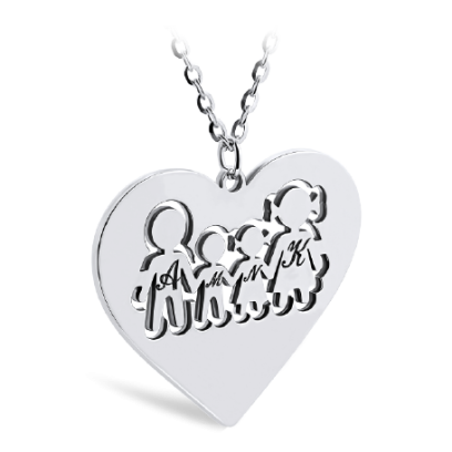 Heart Shaped Family Necklace With Initials Engraved (Font 5)