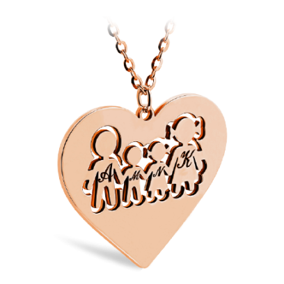 Heart Shaped Family Necklace With Initials Engraved (Font 5)