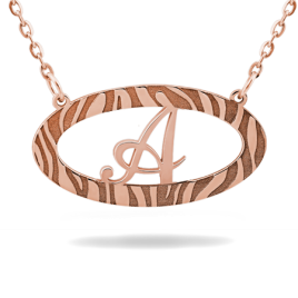 Oval Horizontal Frame Necklace With Initial And Animal Skin Pattern