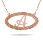 Oval Horizontal Frame Necklace With Initial And Paisley Pattern