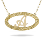 Oval Horizontal Frame Necklace With Initial And Paisley Pattern