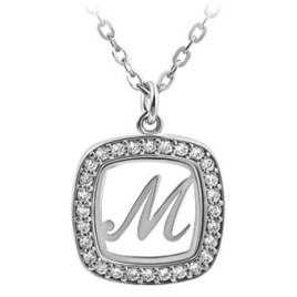 Square Frame Necklace With Initial And Zirconia