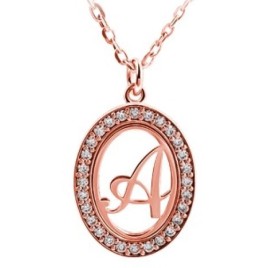 Oval Frame Necklace With Initial And Zirconia