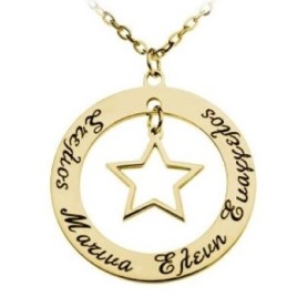 Pierced Disc Necklace With Pierced Star & Engraved Names