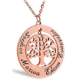 Family Tree Necklace In A Circle Ring With Engraved Names