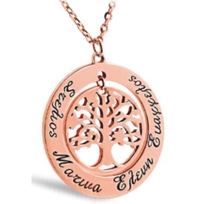 Family Tree Necklace In A Circle Ring With Engraved Names