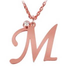 14K Solid Gold Diamond Necklace With Initial (Font 1) Medium Size