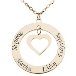 Pierced Disc Necklace With Pierced Heart & Engraved Names