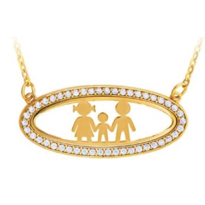 Oval Frame Family Necklace With Zirconia