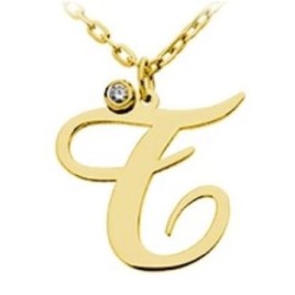 14K Solid Gold Diamond Necklace With Initial (Font 5) Medium Size