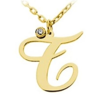 14K Solid Gold Diamond Necklace With Initial (Font 5) Medium Size