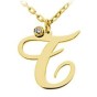 14K Solid Gold Diamond Necklace With Initial (Font 5) Medium Size