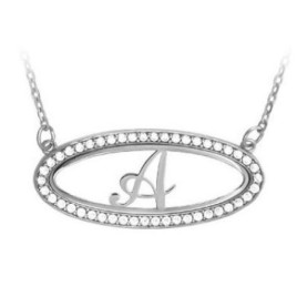 Horizontal Oval Frame Necklace With Initial And Zirconia
