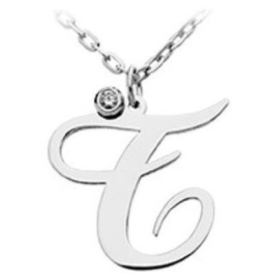 14K Solid Gold Diamond Necklace With Initial (Font 5) - Small Size