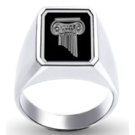 Custom Silver (White) Rectangle-Top Signet Ring With Enamel
