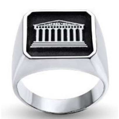 Custom Silver Square-Top Ring With Symbol And Engraving