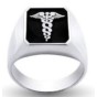 Custom Silver Rectangle-Top Ring With Symbol And Engraving